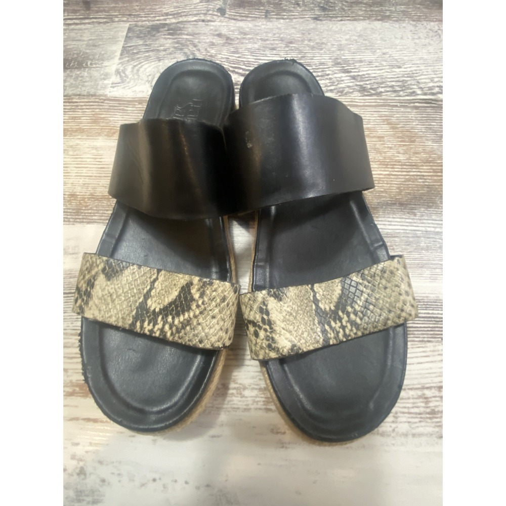 Franco Sarto Babs Black Faux Leather Snake Print Espadrille Sandals Slide Sz 7